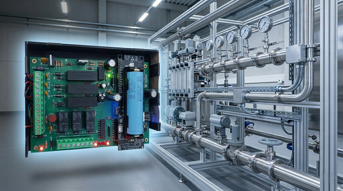 LL-VC integrado en una instalación industrial con válvulas y tuberías